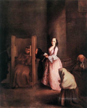  Pietro Pintura al %c3%b3leo - La Confesión escenas de vida Pietro Longhi